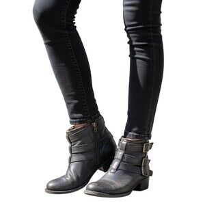 Freebird by Steven Soar Leather Ankle Boots Biker Buckle Distressed Size 8